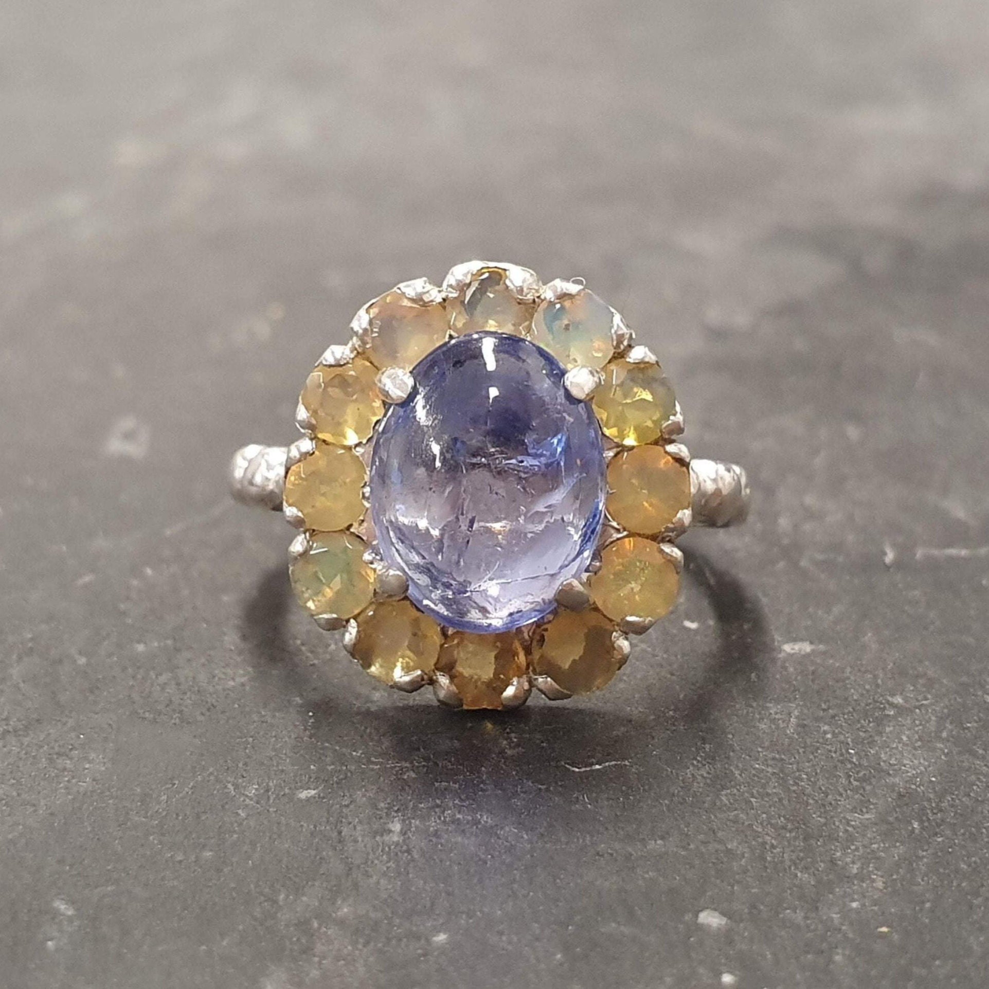 Tanzanite Ring, Natural Tanzanite, Opal Ring, Victorian Ring, December Birthstone, Unique Stone Ring, Multistone Ring, Solid Silver Ring