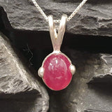 Natural Ruby Pendant made in 925 Sterling Silver with Oval Natural Red Ruby in Prong setting, July Birthstone gift idea, symbolizes nobility, purity, and passion, ideal for everyday wear and perfect for birthday gifting and special occasions.