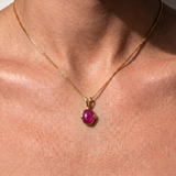 Elegant 18k Gold Vermeil Ruby Pendant featuring a vibrant Oval Natural Red Ruby, perfect for July birthdays and special occasions.