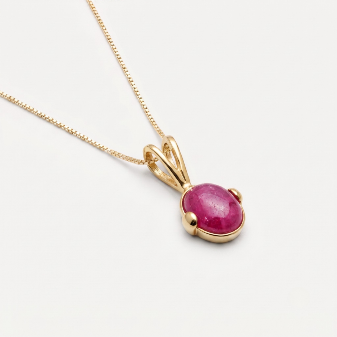 Charming 18k Gold Vermeil Pendant showcasing a stunning Oval Ruby, a beautiful gift for July celebrations and everyday elegance.