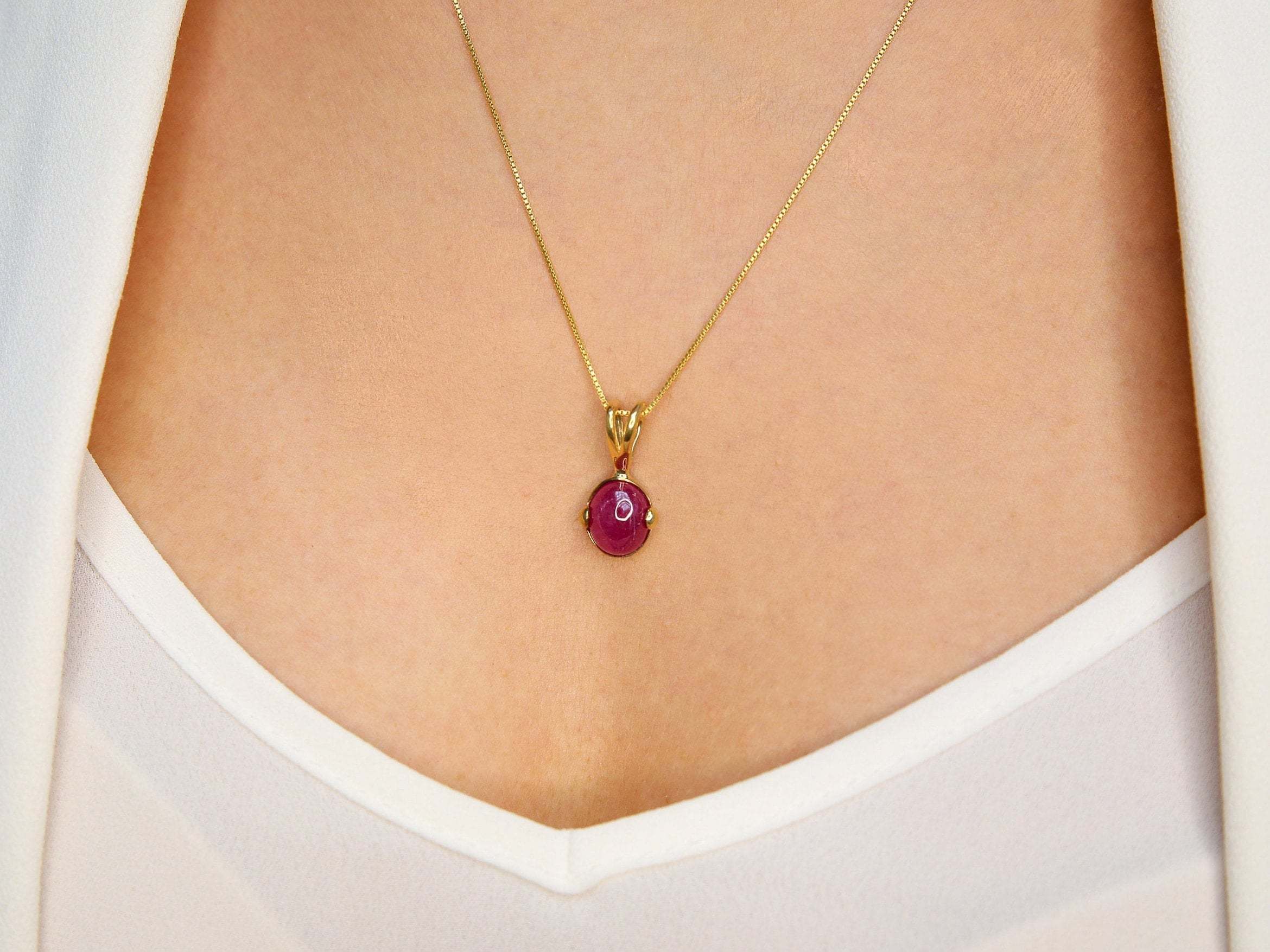 Elegant 18k Gold Vermeil Ruby Pendant featuring a vibrant Oval Natural Red Ruby, perfect for July birthdays and special occasions.