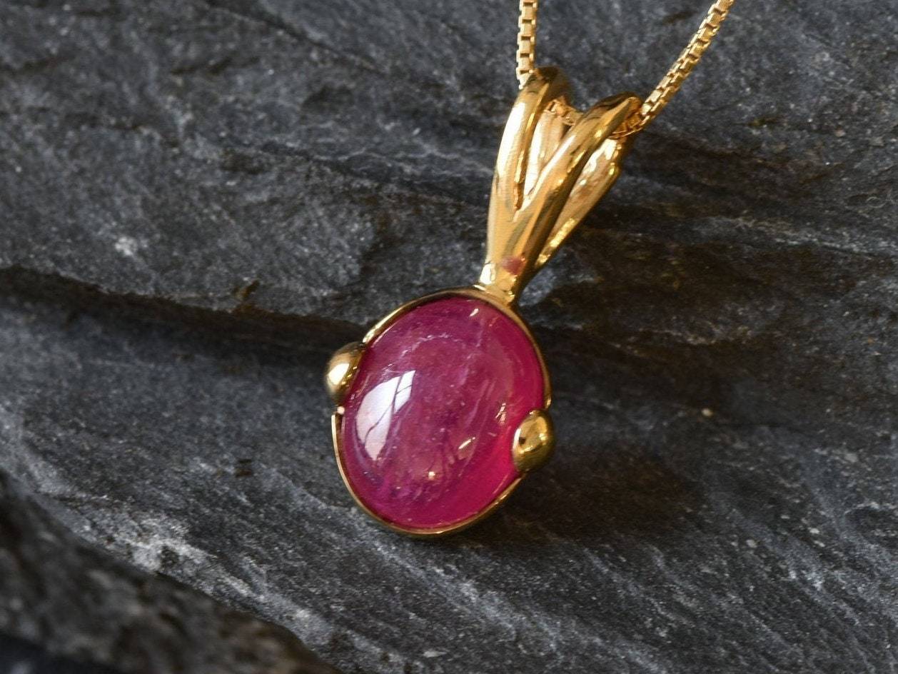 Natural Ruby Pendant made in 18k Gold Vermeil with Oval Natural Red Ruby in Prong setting, July Birthstone gift idea, symbolizes nobility, purity, and passion, ideal for everyday wear and perfect for birthday gifting and special occasions.