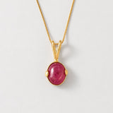 Natural Ruby Pendant made in 18k Gold Vermeil with Oval Natural Red Ruby in Prong setting, July Birthstone gift idea, symbolizes nobility, purity, and passion, ideal for everyday wear and perfect for birthday gifting and special occasions.