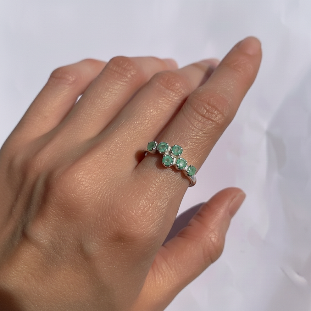Elegant 925 Sterling Silver ring featuring a vibrant round natural emerald, ideal for May birthdays and special occasions.