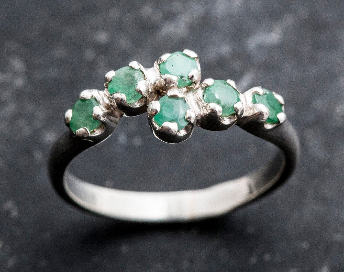 Green Emerald Band, Genuine Emerald Ring, Silver Bypass Green Ring