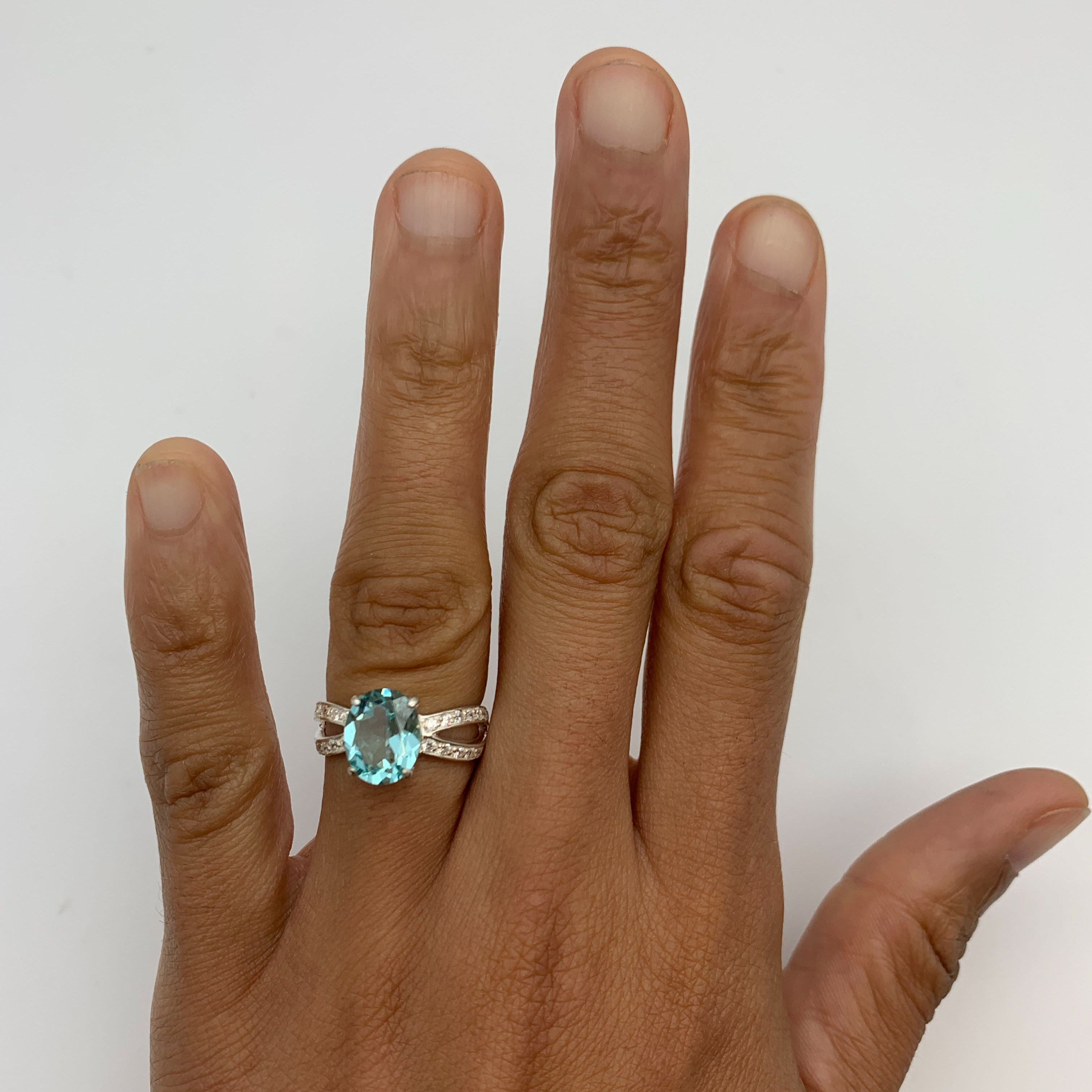 Aquamarine Ring, Created Aquamarine Ring, Blue Engagement Ring, Blue Promise Ring, Blue Diamond Ring, Sterling Silver Ring, Large Aquamarine