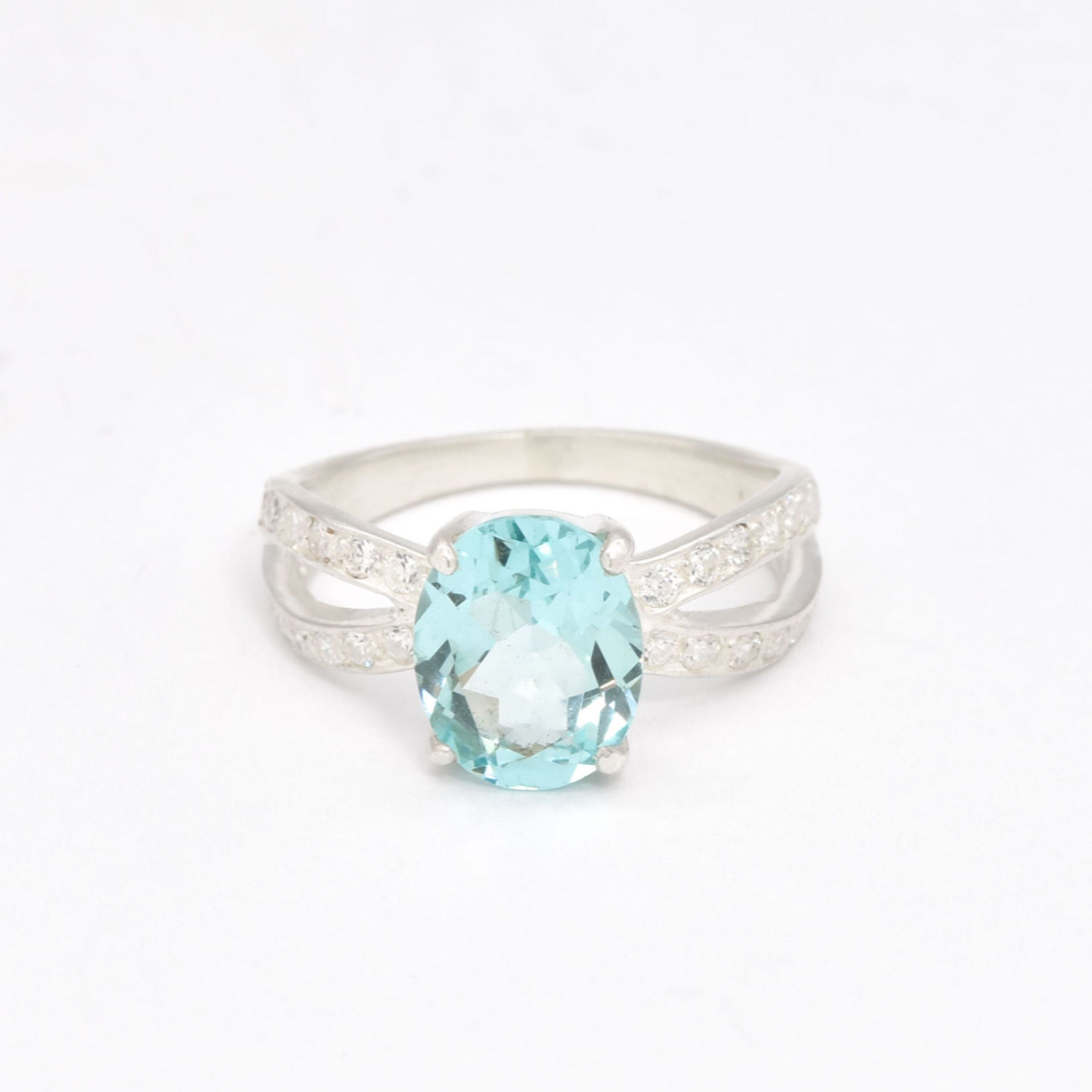 Aquamarine Ring, Created Aquamarine Ring, Blue Engagement Ring, Blue Promise Ring, Blue Diamond Ring, Sterling Silver Ring, Large Aquamarine