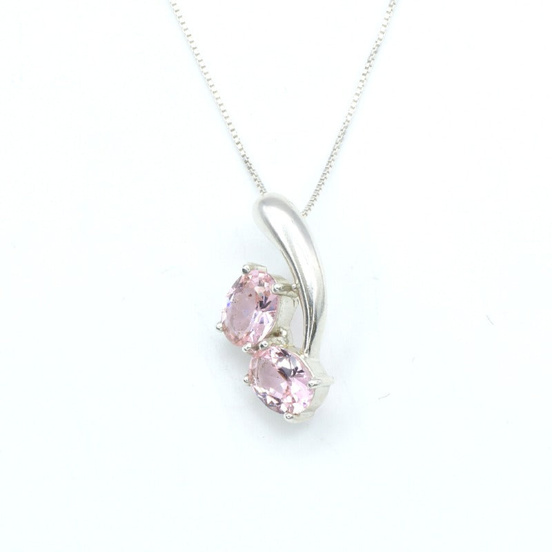 Pink Morganite Pendant, Two Stone Necklace, Created Morganite, Morganite Necklace, Pink Stone Necklace, Pink Diamond, Solid Silver Necklace