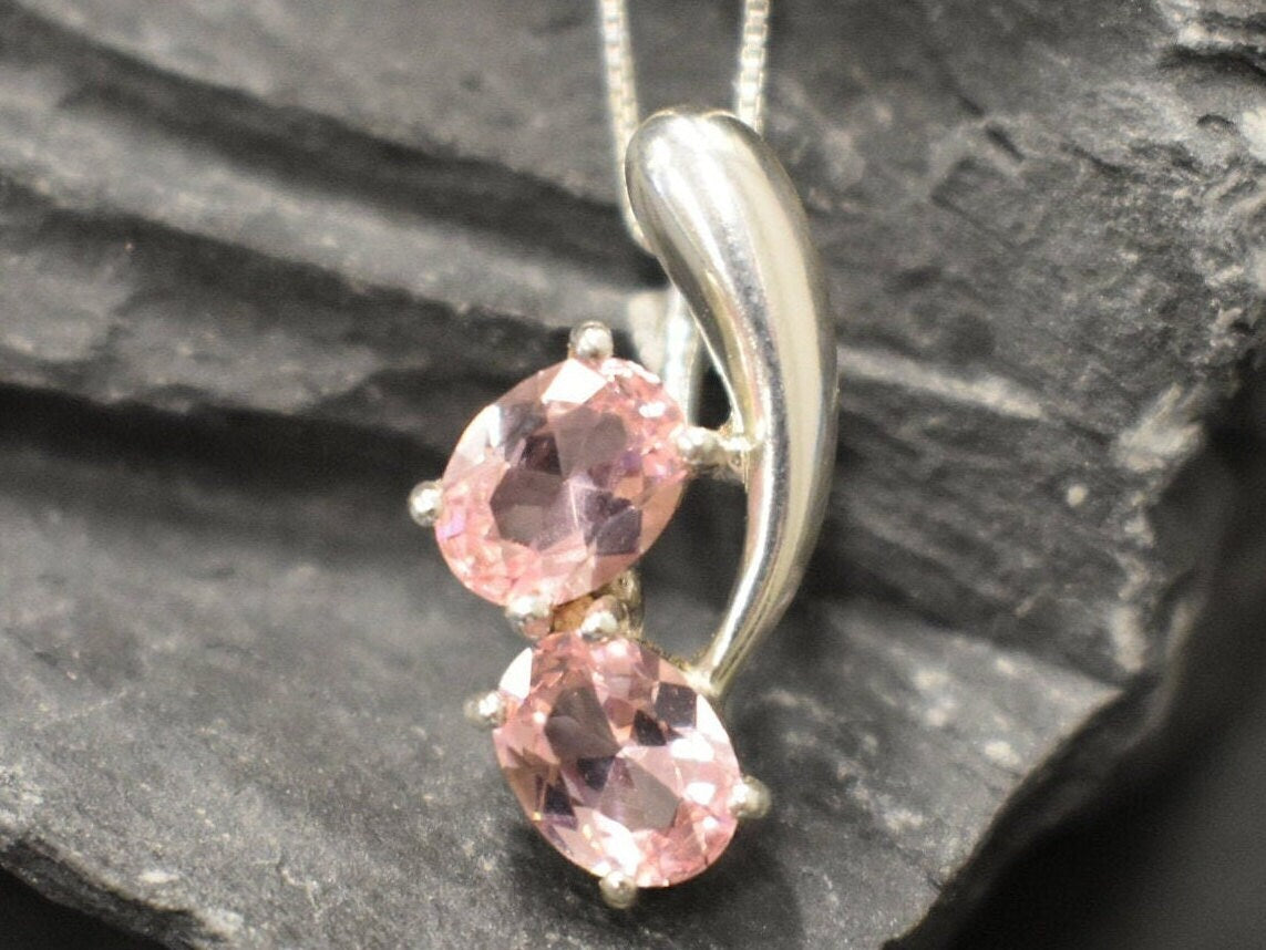 Pink Morganite Pendant, Two Stone Necklace, Created Morganite, Morganite Necklace, Pink Stone Necklace, Pink Diamond, Solid Silver Necklace