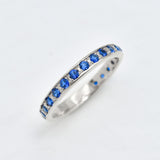 Created Sapphire Ring made in 925 Sterling Silver with Round Created Blue Sapphire in Channel-Set setting, September Birthstone gift idea, symbolizes sincerity, truth, and faithfulness, ideal for everyday wear and perfect for birthday gifting and special occasions.