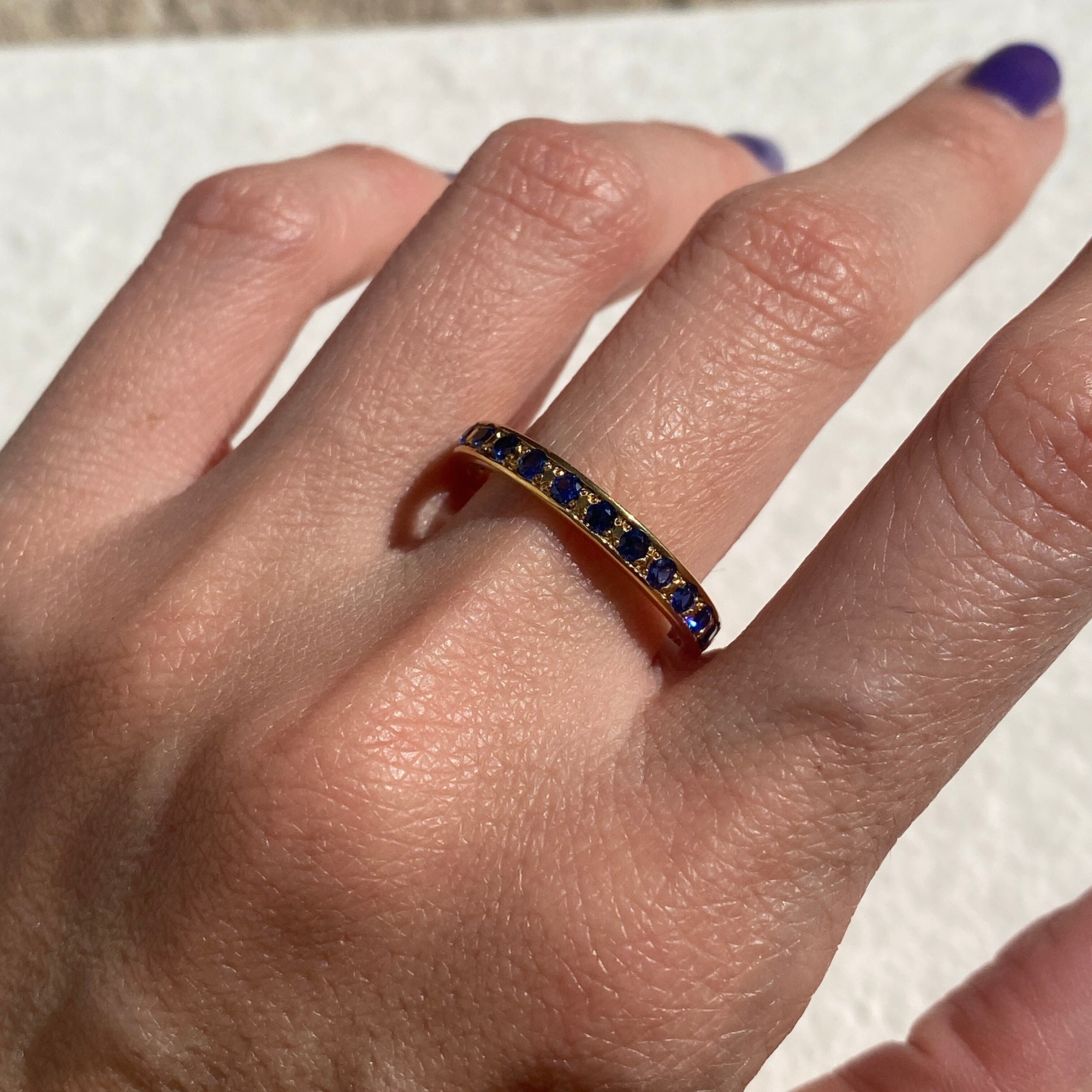 Elegant 18k Gold Vermeil Sapphire Ring with Round Created Blue Sapphire, perfect for birthdays and special occasions.