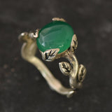 Leaf Emerald Ring - Green Solitaire Ring - Vintage Flower Ring