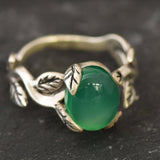 Leaf Emerald Ring - Green Solitaire Ring - Vintage Flower Ring