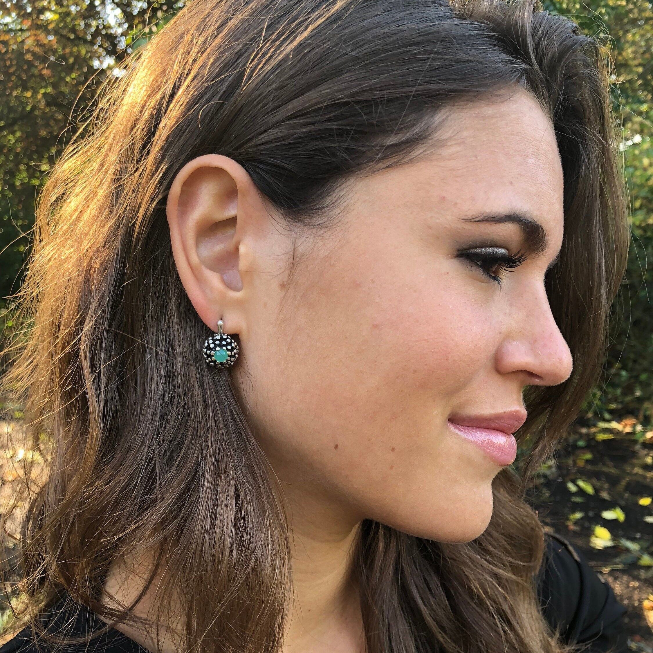 Sterling Silver Created Emerald Earrings in Prong Setting, May Birthstone, perfect for birthdays and special occasions.