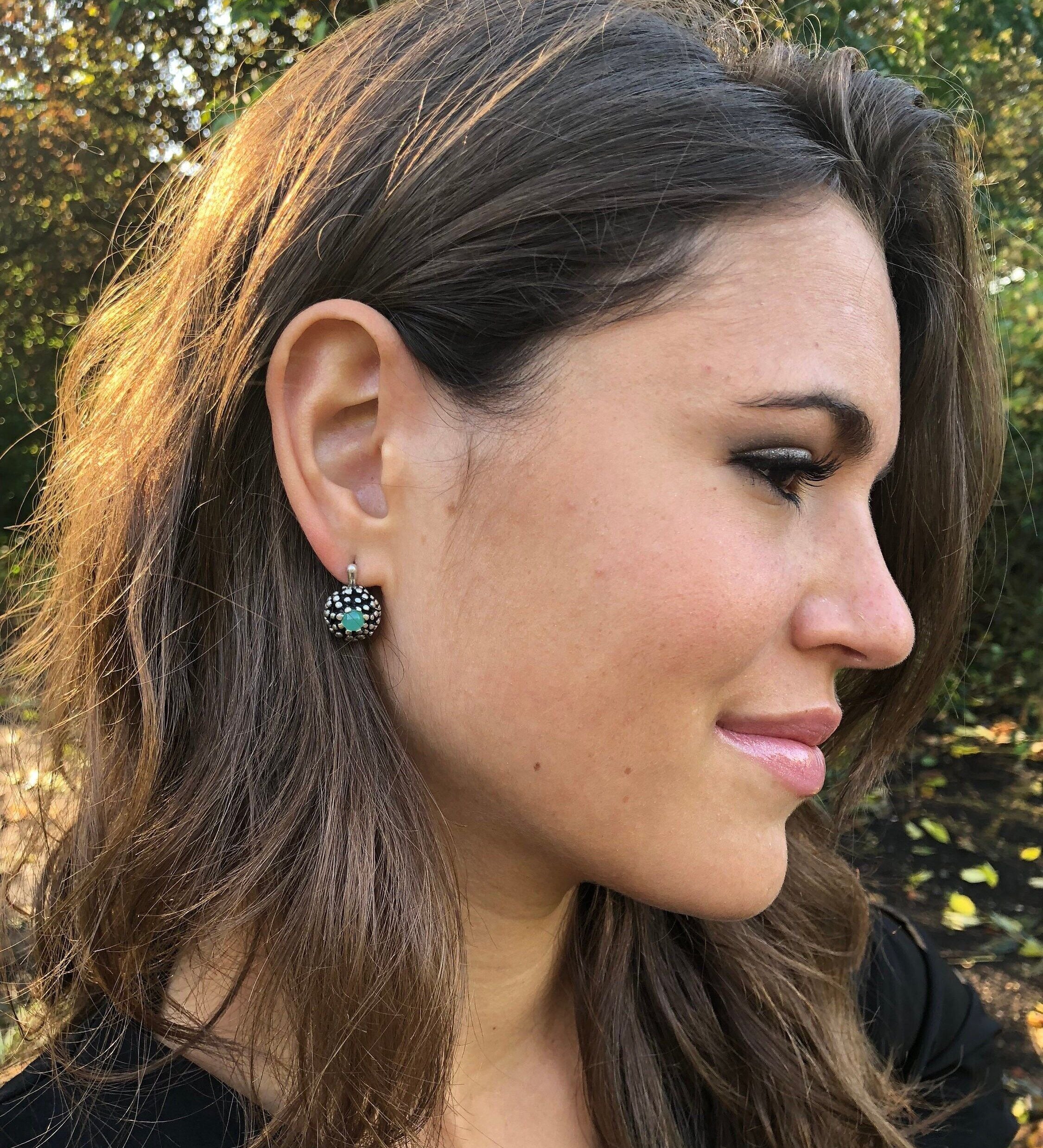 Sterling Silver Created Emerald Earrings in Prong Setting, May Birthstone, perfect for birthdays and special occasions.