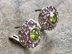 Amethyst Earrings, Peridot Earrings, Natural Stones, February Birthstone, Flower Earrings, Victorian Earrings, August Birthstone, Peridot