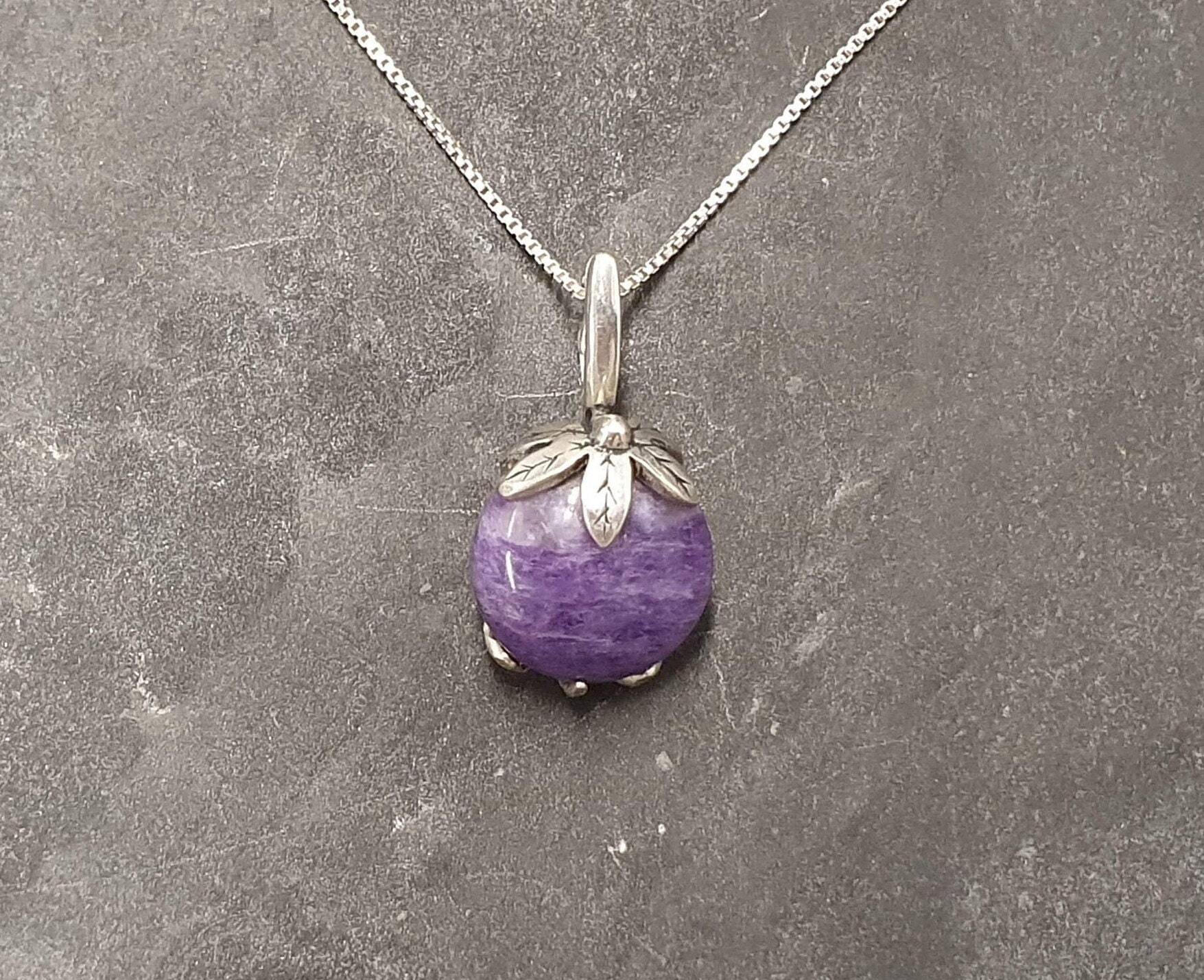 Leaf Pendant, Natural Charoite, Charoite Pendant, Scorpio Birthstone, Floral Pendant, Purple Floral Pendant, Small Floral Pendant, Charoite