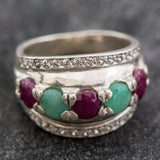 Emerald Statement Ring - Natural Ruby Ring - Chunky Silver Ring