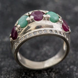 Emerald Statement Ring - Natural Ruby Ring - Chunky Silver Ring