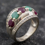 Emerald Statement Ring - Natural Ruby Ring - Chunky Silver Ring