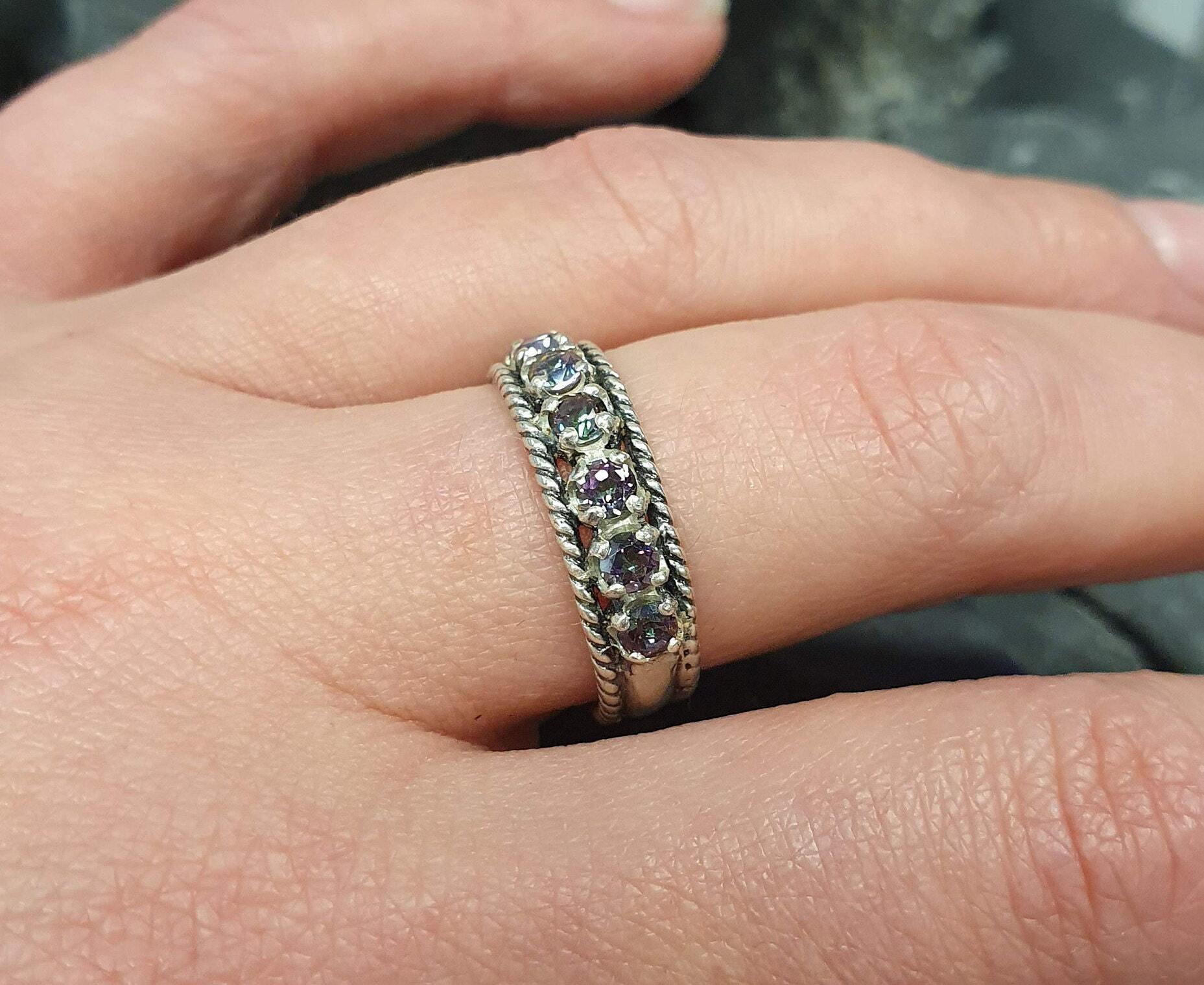 Half Eternity Band, Mystic Topaz Ring, Natural Mystic Topaz, Mystic Topaz Band, December Birthstone, December Ring, Vintage Topaz Band