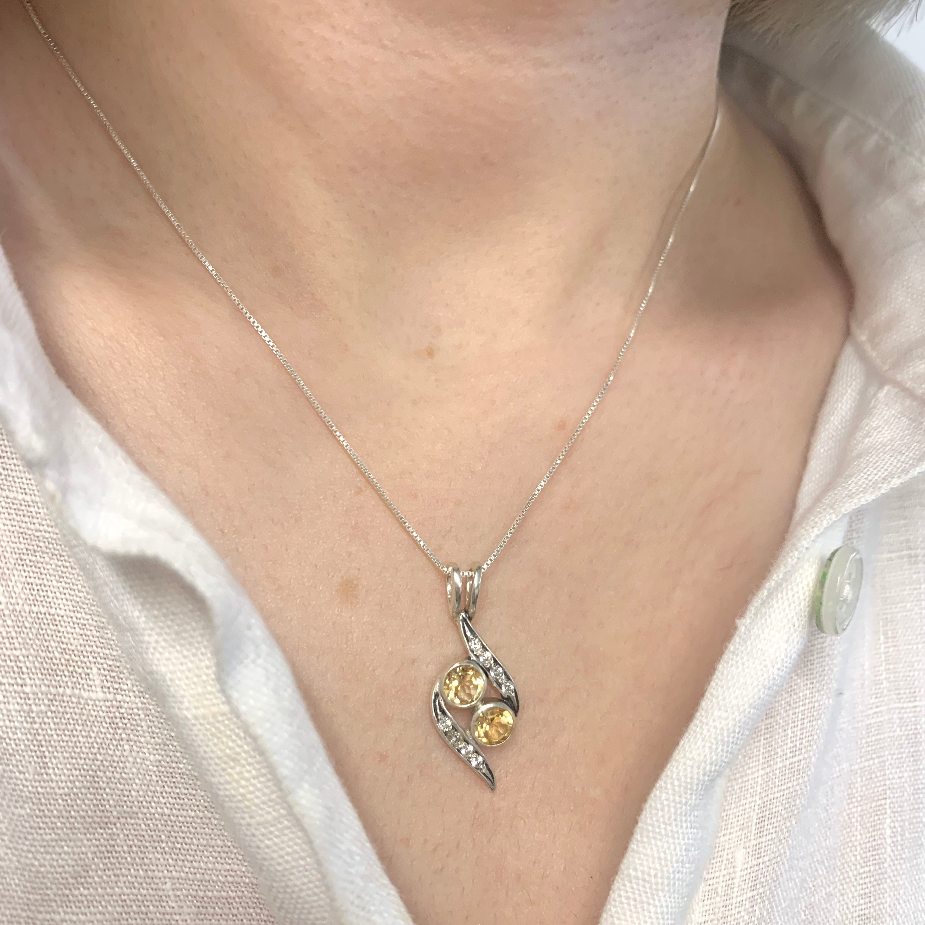 Citrine Pendant, Natural Citrine, Two Stone Pendant, Bypass Pendant, Yin Yang Pendant, Vintage Pendant, Yellow Stone Pendant, 925 Silver