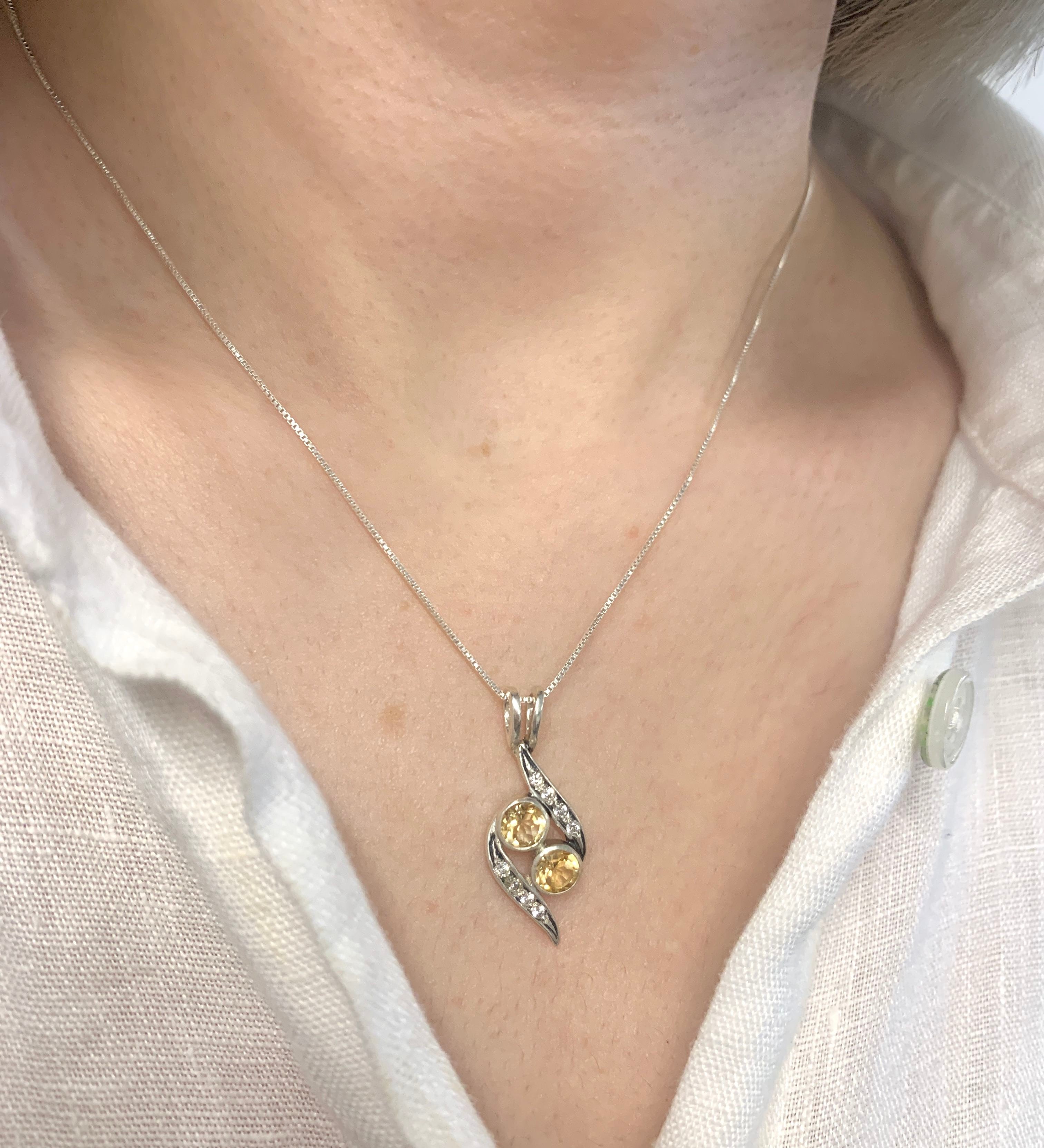 Citrine Pendant, Natural Citrine, Two Stone Pendant, Bypass Pendant, Yin Yang Pendant, Vintage Pendant, Yellow Stone Pendant, 925 Silver