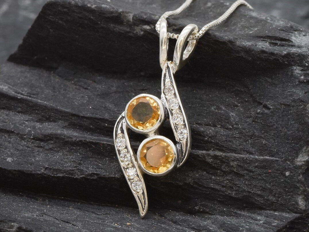 Citrine Pendant, Natural Citrine, Two Stone Pendant, Bypass Pendant, Yin Yang Pendant, Vintage Pendant, Yellow Stone Pendant, 925 Silver