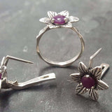 Natural Ruby Ring - Red Flower Ring - Vintage Solitaire Ring