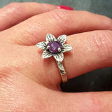 Natural Ruby Ring - Red Flower Ring - Vintage Solitaire Ring