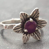 Natural Ruby Ring - Red Flower Ring - Vintage Solitaire Ring