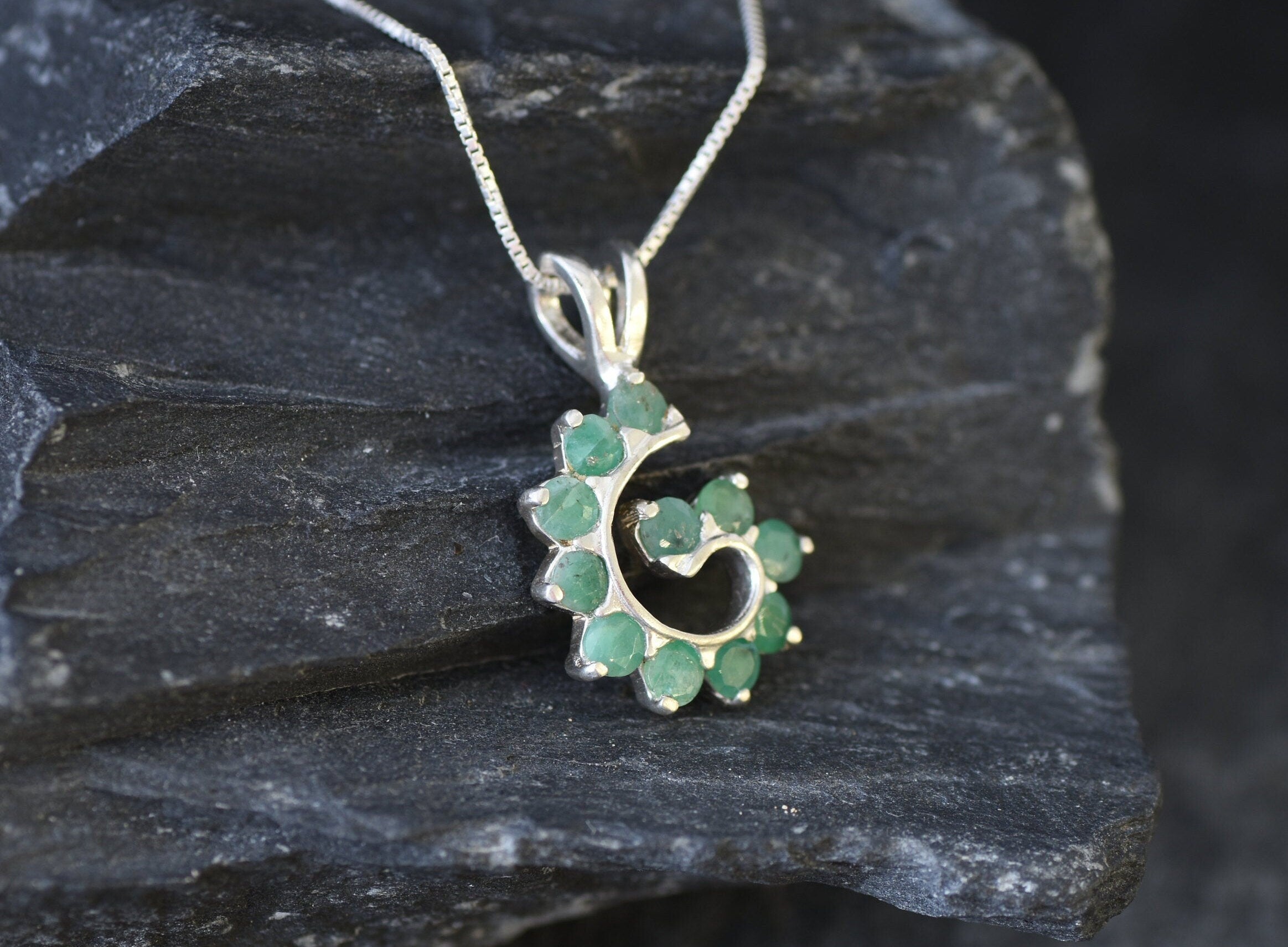 Elegant 925 Sterling Silver Natural Emerald Pendant, May Birthstone for growth and healing, perfect for gifting and everyday wear.