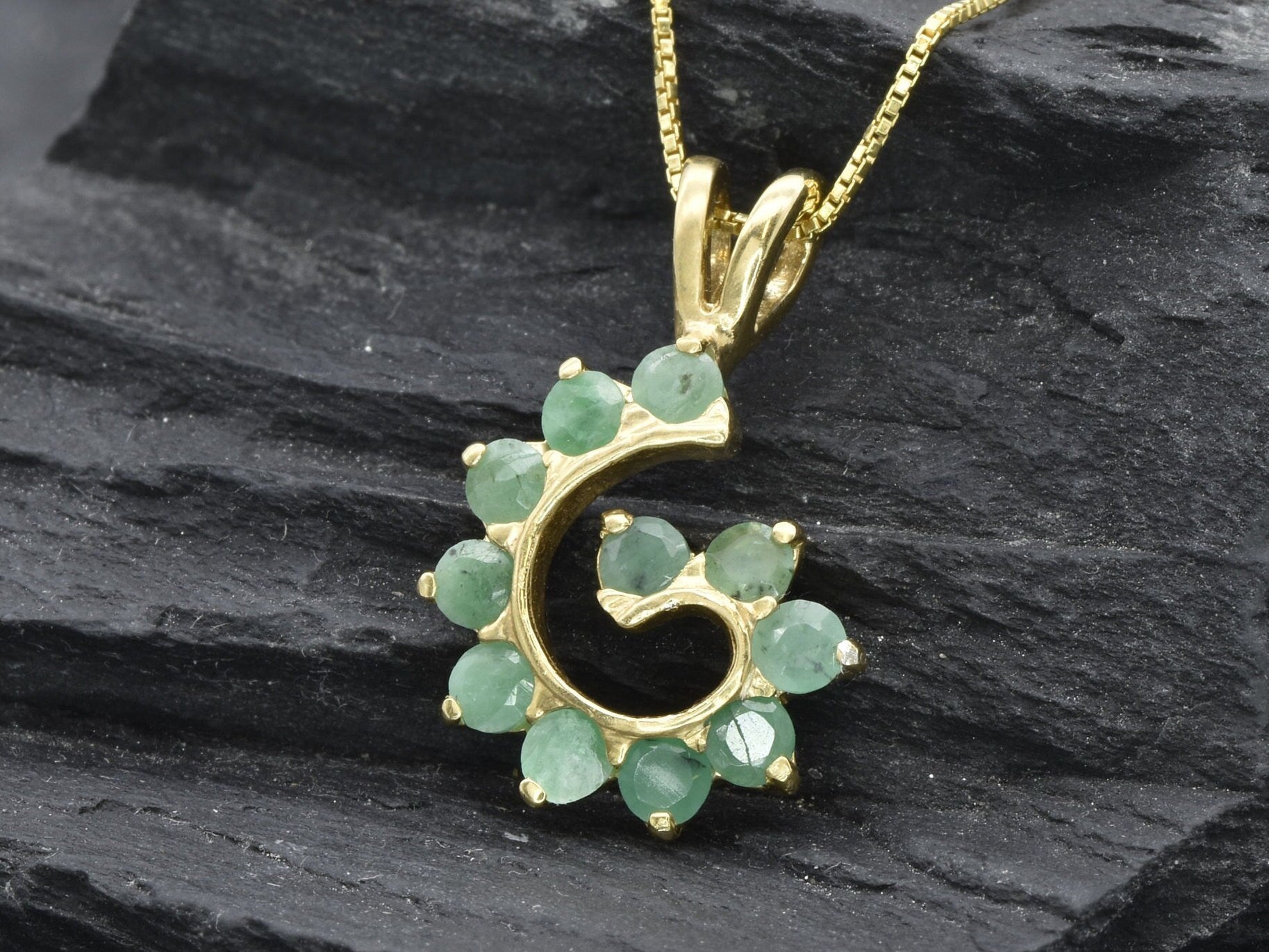 Natural Emerald Pendant, Spiral Pendant, Genuine Emerald Necklace, Swirl Pendant, May Birthstone, Vintage Green Pendant, 925 Silver Pendant(1)