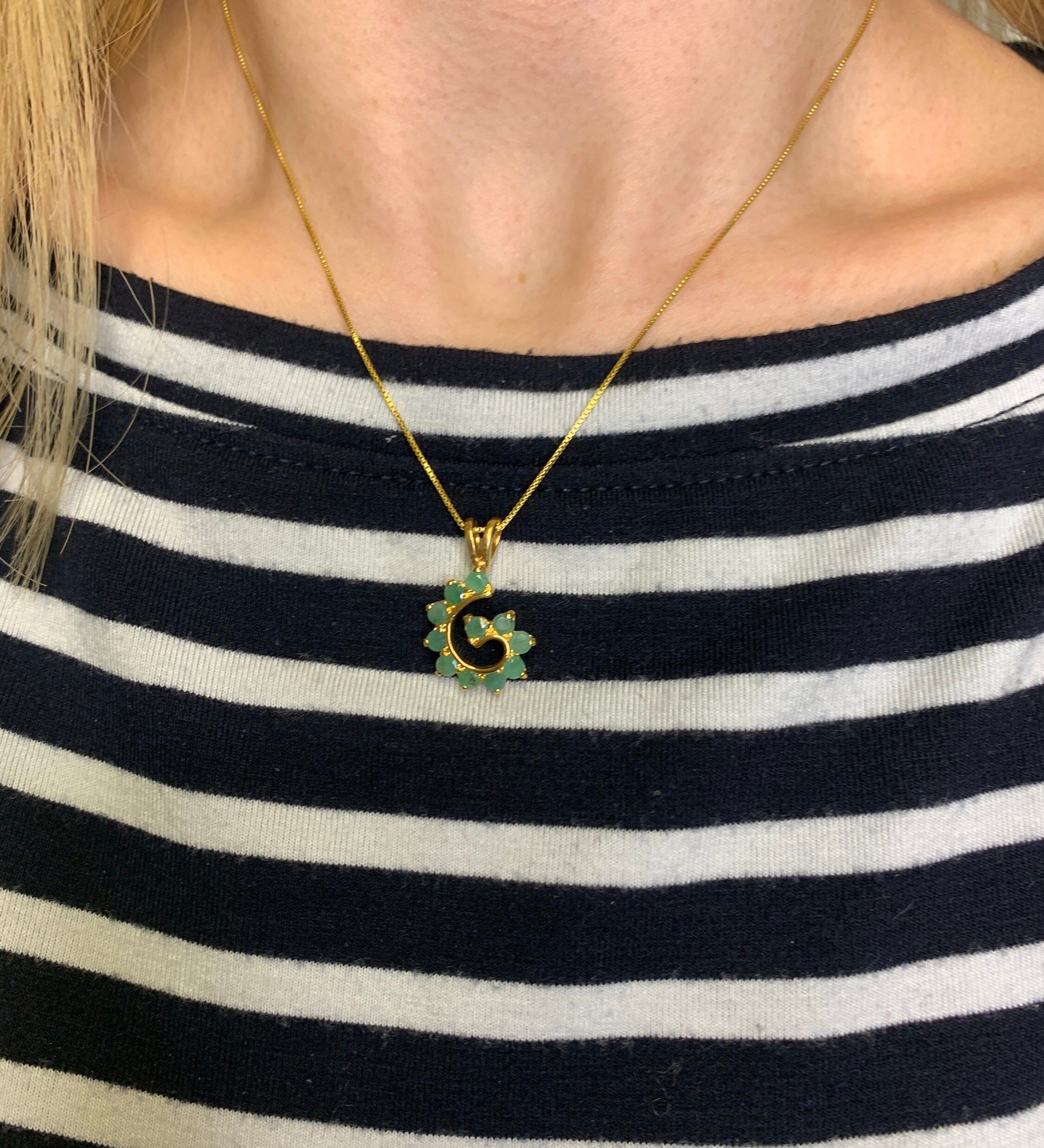 Natural Emerald Pendant made in 18k Gold Vermeil with Round Natural Green Emerald in Prong setting, May Birthstone gift idea, symbolizes growth, harmony, and deep emotional healing, ideal for everyday wear and perfect for birthday gifting and special occasions.
