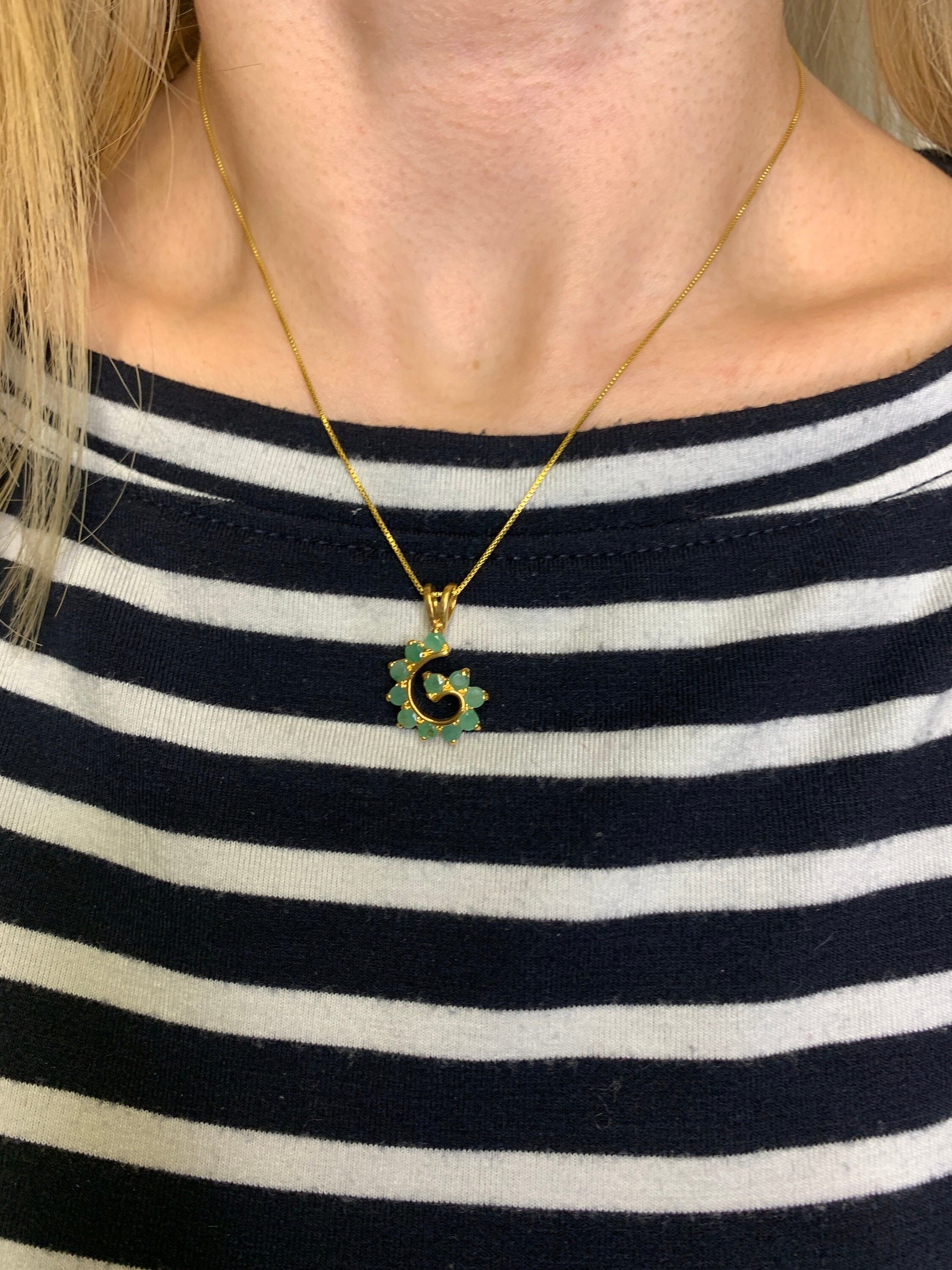 Natural Emerald Pendant made in 18k Gold Vermeil with Round Natural Green Emerald in Prong setting, May Birthstone gift idea, symbolizes growth, harmony, and deep emotional healing, ideal for everyday wear and perfect for birthday gifting and special occasions.
