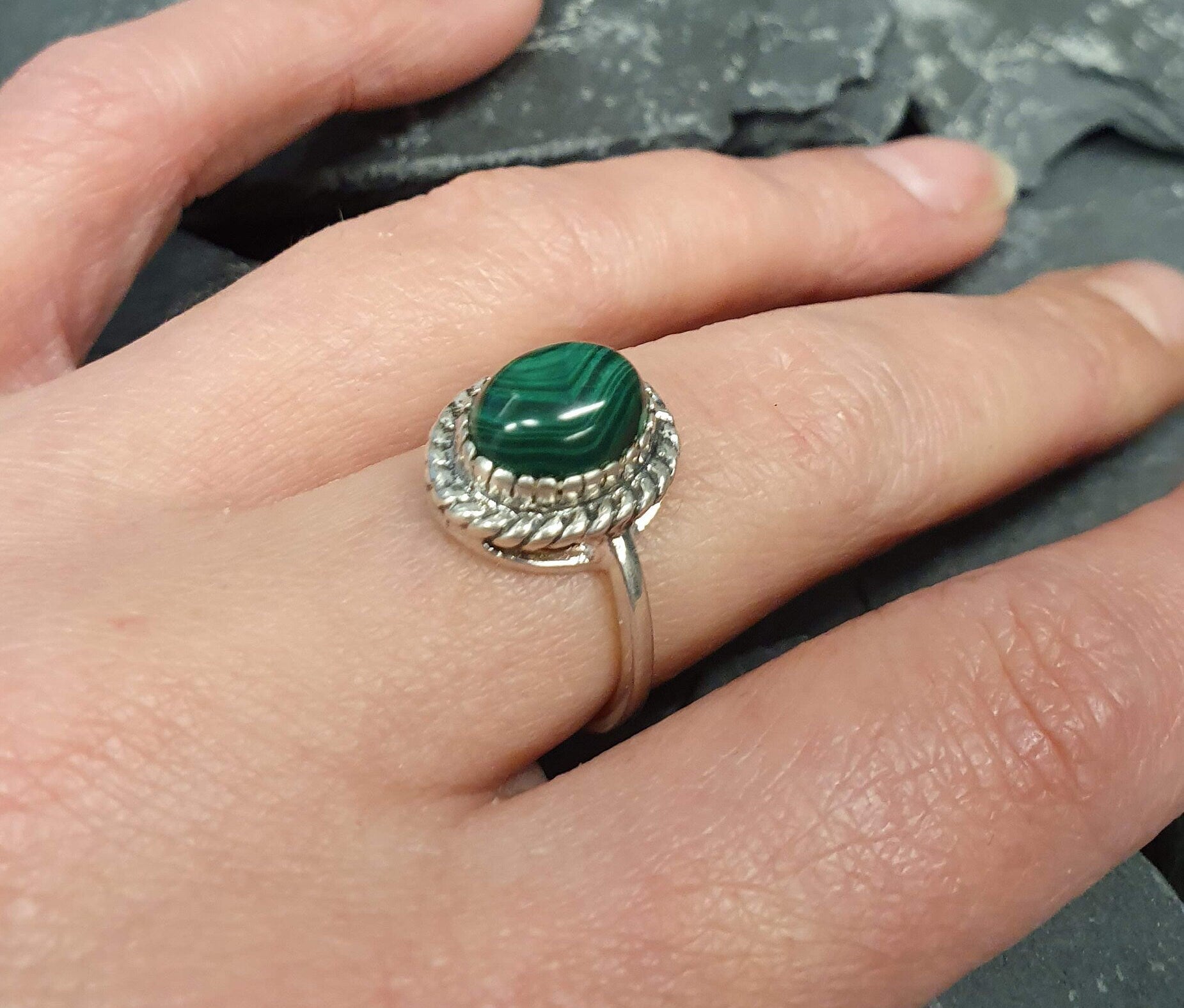 Malachite Ring, Natural Malachite Ring, Vintage Rings, Green Malachite, 3 Carat Stone, Green Ring, Silver Ring, Real Malachite, Green (594710154)