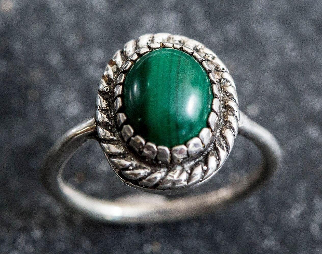 Malachite Ring, Natural Malachite Ring, Vintage Rings, Green Malachite, 3 Carat Stone, Green Ring, Silver Ring, Real Malachite, Green (594710154)