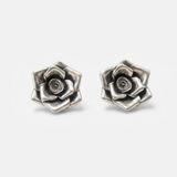Silver Rose Earrings - Large Flower Studs - Vintage Drop Earrings