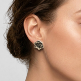 Silver Rose Earrings - Large Flower Studs - Vintage Drop Earrings