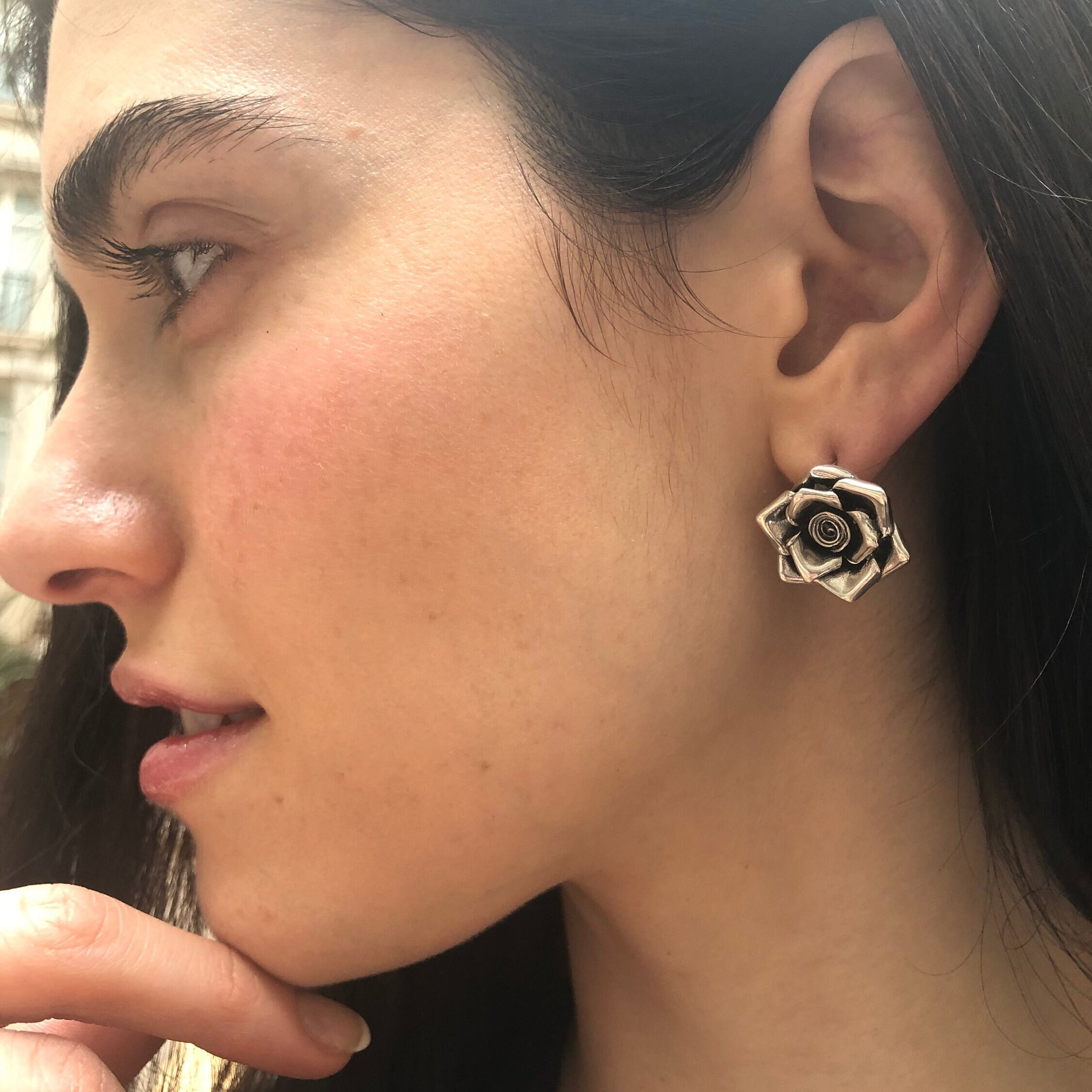 Rose Earrings, Silver Rose Earrings, Silver Earrings, Rose Flower Earrings, Silver Flower Earrings, Artistic Rose Earrings, Design Earrings