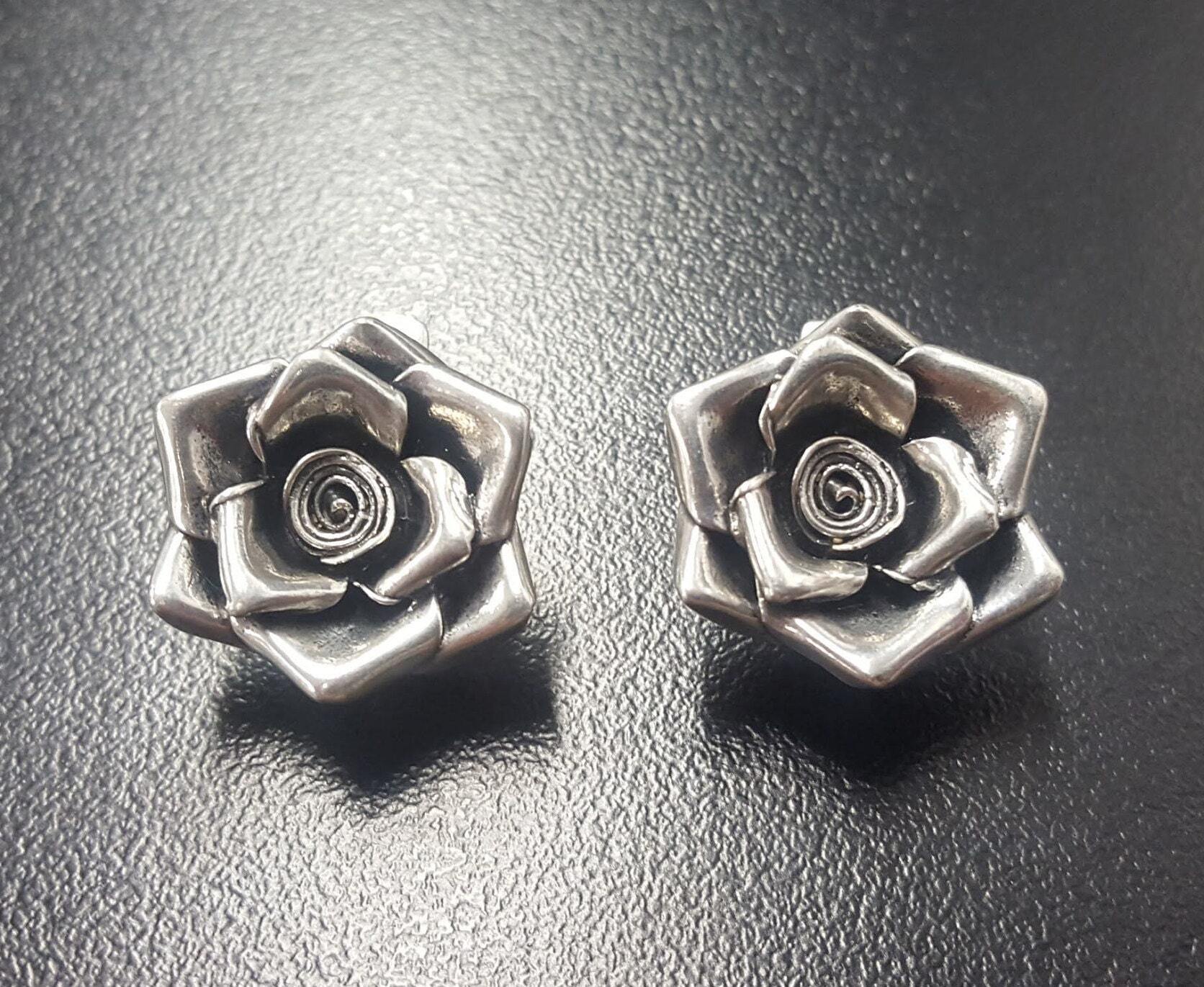 Rose Earrings, Silver Rose Earrings, Silver Earrings, Rose Flower Earrings, Silver Flower Earrings, Artistic Rose Earrings, Design Earrings