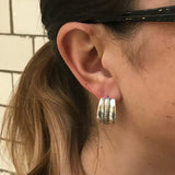 Silver Hoops Earrings - Triple Band Earrings - Thick Hoops Earrings