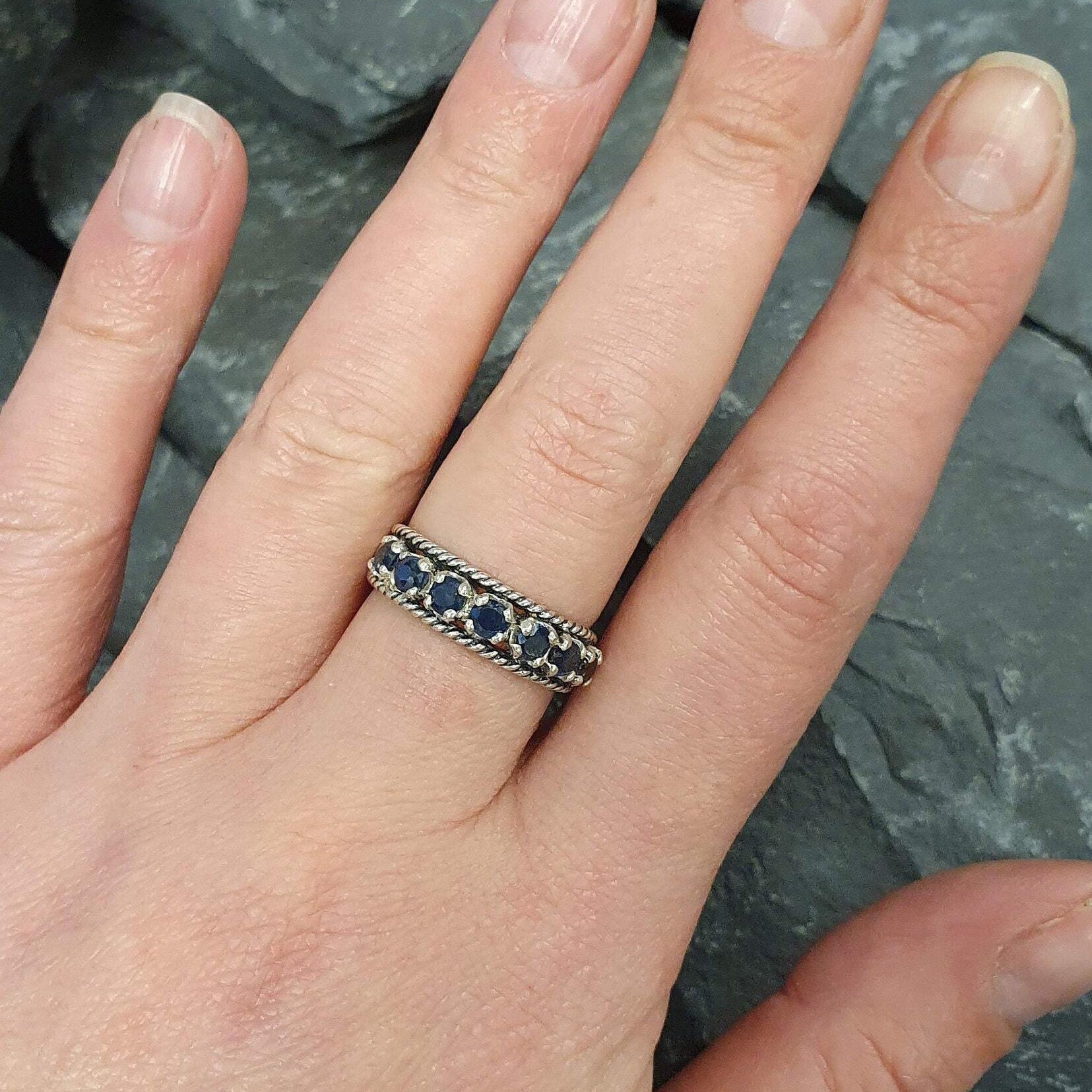 925 Sterling Silver Natural Sapphire Ring with Round Blue Sapphire, elegant and perfect for daily wear and special occasions.