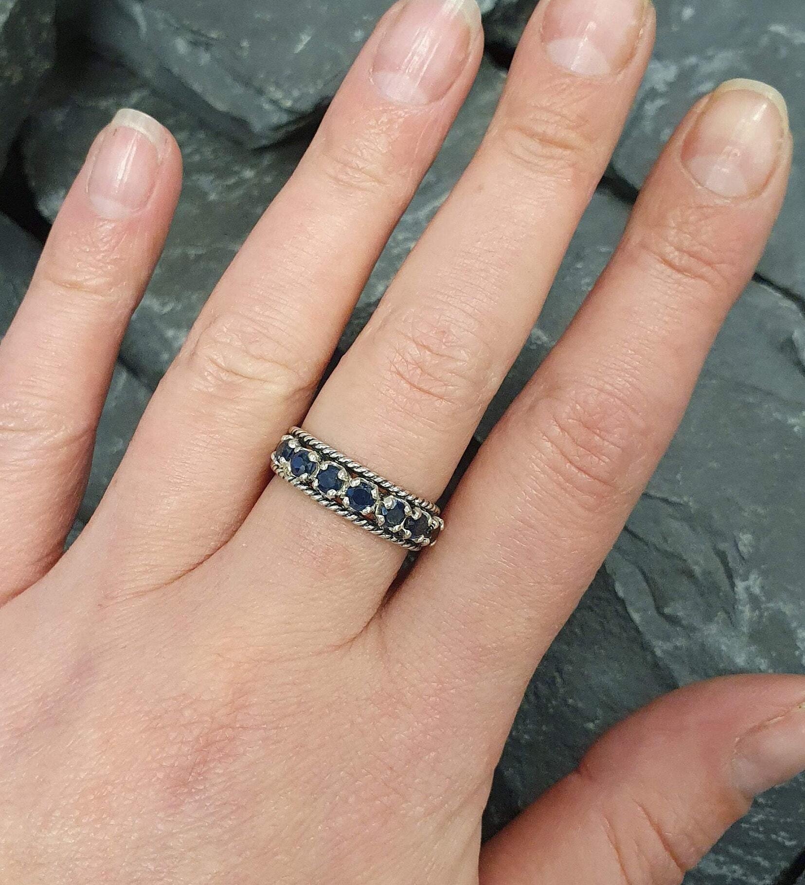 925 Sterling Silver Natural Sapphire Ring with Round Blue Sapphire, elegant and perfect for daily wear and special occasions.