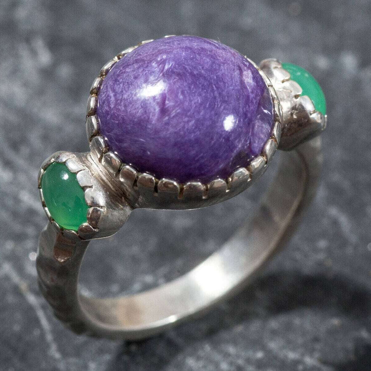 Charoite Ring, Chrysoprase Ring, Natural Chrysoprase, Charoite Ring, Charoite, Purple Ring, Purple Stone, Vintage Ring, Purple Stone Ring