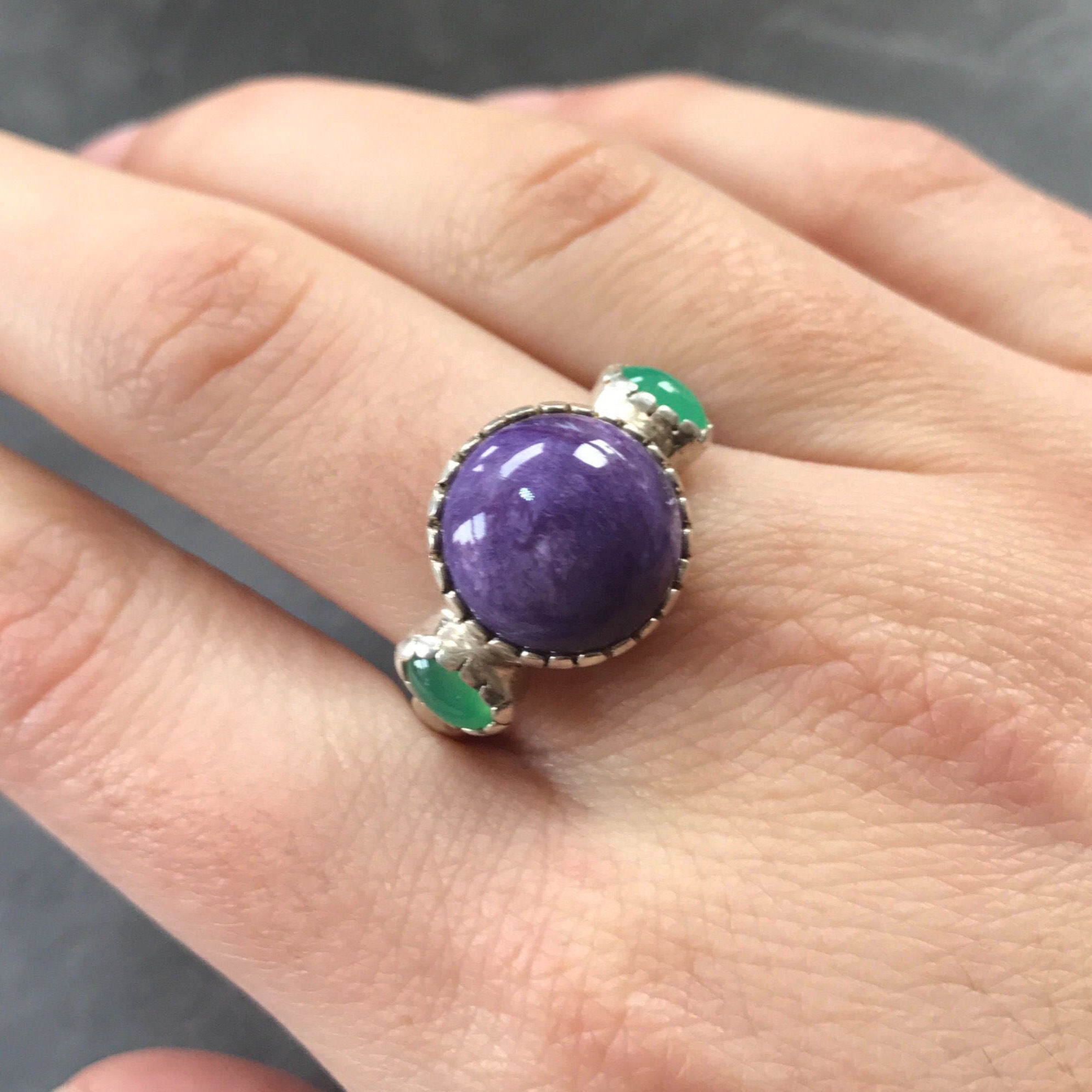 Charoite Ring, Chrysoprase Ring, Natural Chrysoprase, Charoite Ring, Charoite, Purple Ring, Purple Stone, Vintage Ring, Purple Stone Ring