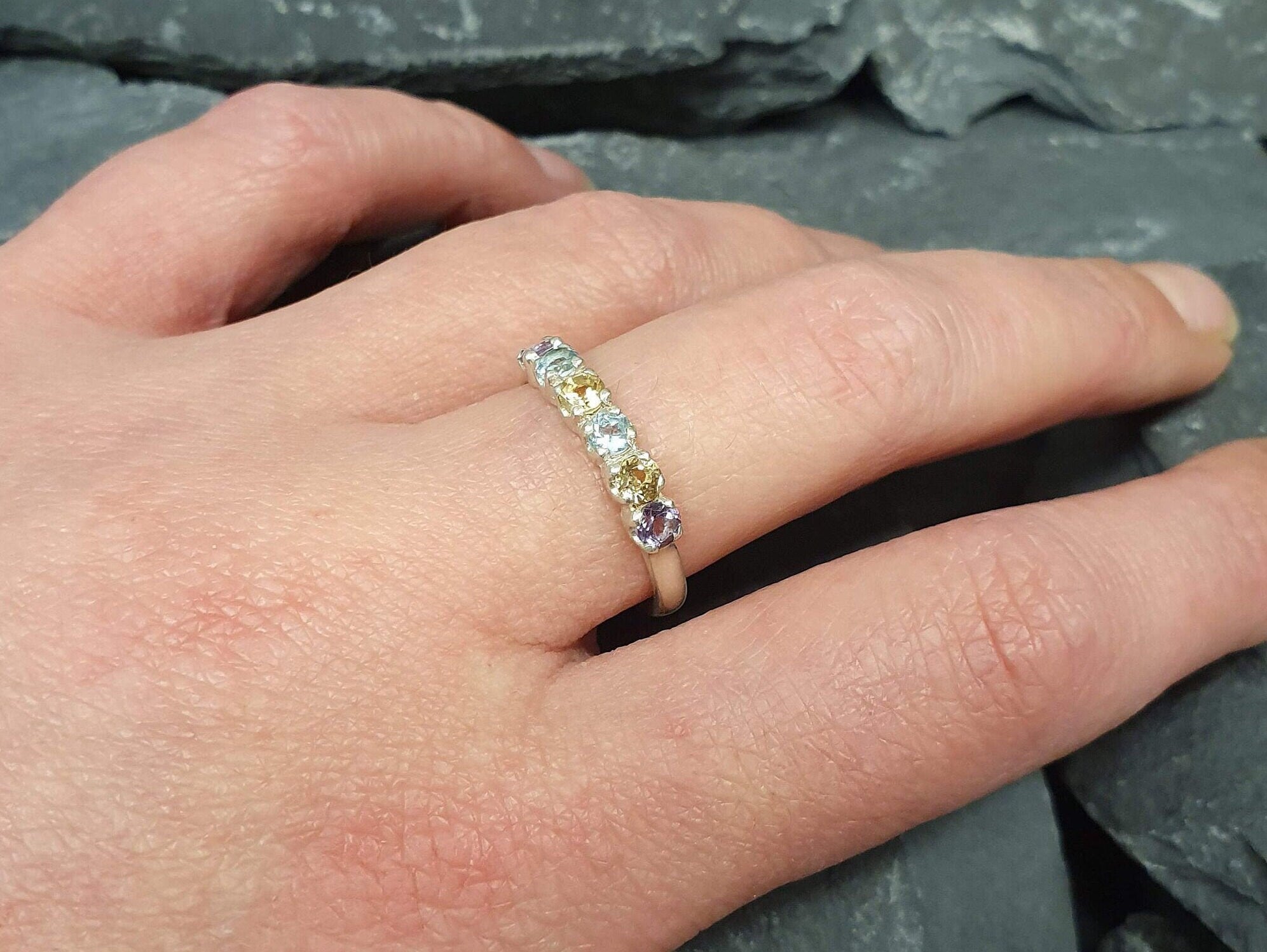 Topaz Band, Natural Topaz Band, December Ring, Half Eternity Band, Vintage Rings, Multistone Rings, Vintage Band, Solid Silver Ring, Topaz