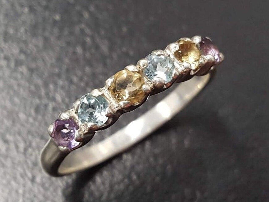 Topaz Band, Natural Topaz Band, December Ring, Half Eternity Band, Vintage Rings, Multistone Rings, Vintage Band, Solid Silver Ring, Topaz