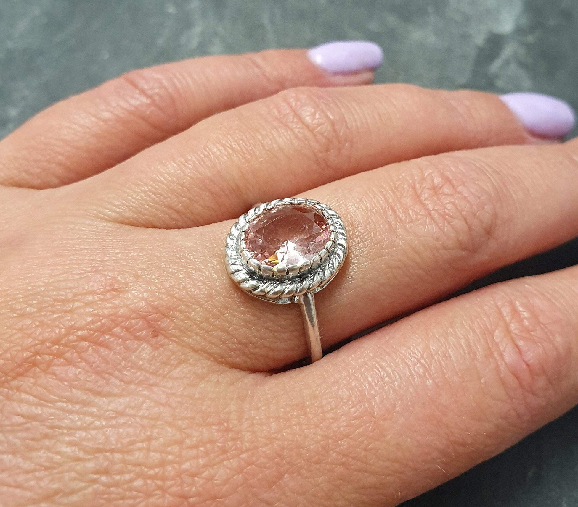 Morganite Ring, Created Morganite, Victorian Ring, Pink Diamond Ring, Vintage Rings, Pink Ring, Pink Solitaire Ring, Silver Ring, Morganite