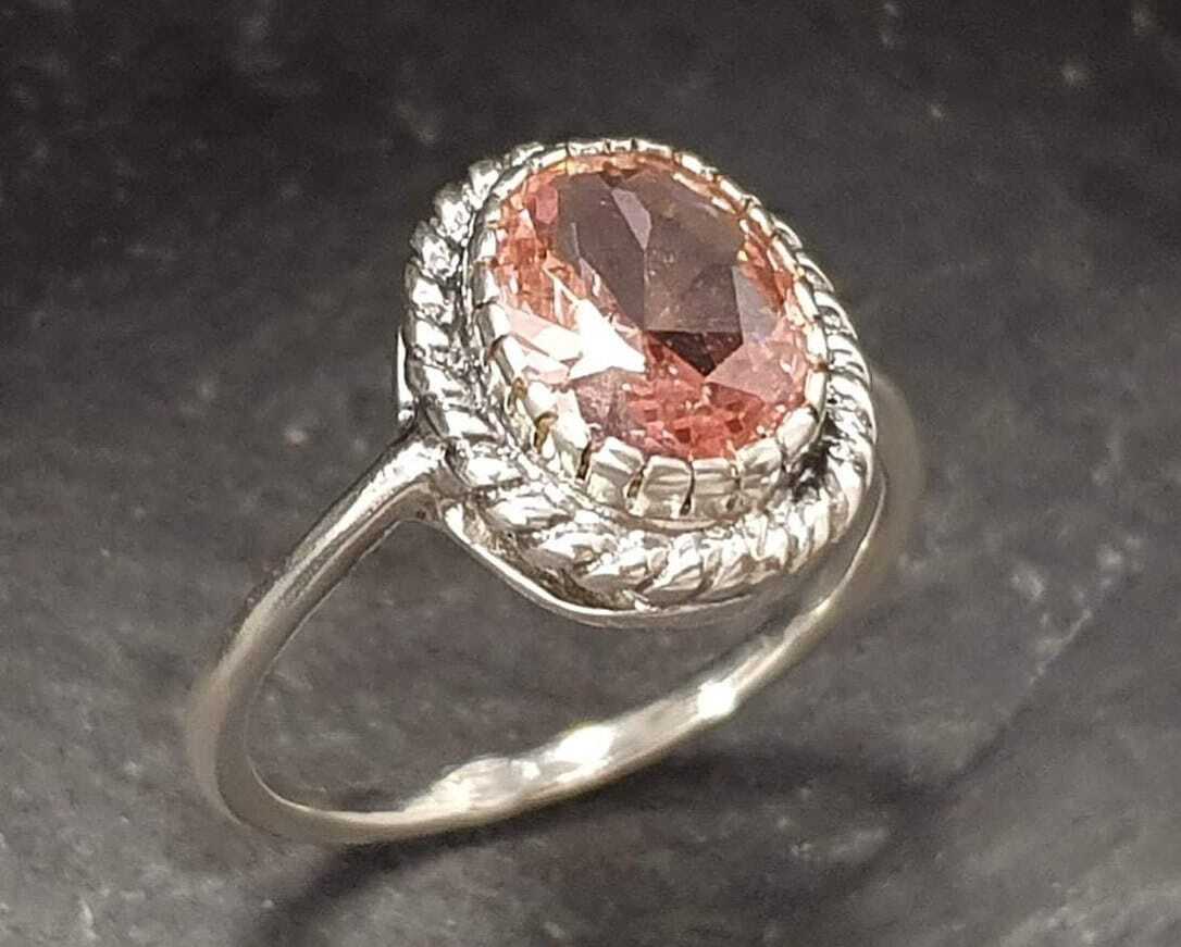 Morganite Ring, Created Morganite, Victorian Ring, Pink Diamond Ring, Vintage Rings, Pink Ring, Pink Solitaire Ring, Silver Ring, Morganite
